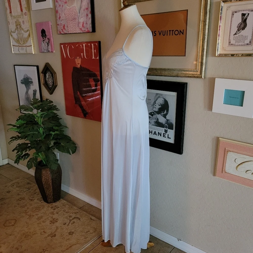 Vintage - 70's Giland Baby Blue Nylon Lace Maxi Chemise Slip Dress - Picture 3 of 6
